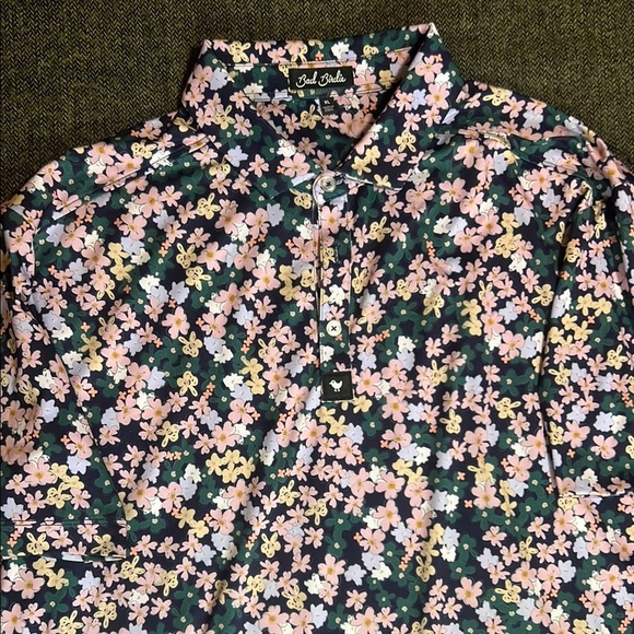 Bad Birdie Playful Floral Golf Polo sz XL :ink Green Black - Picture 3 of 10